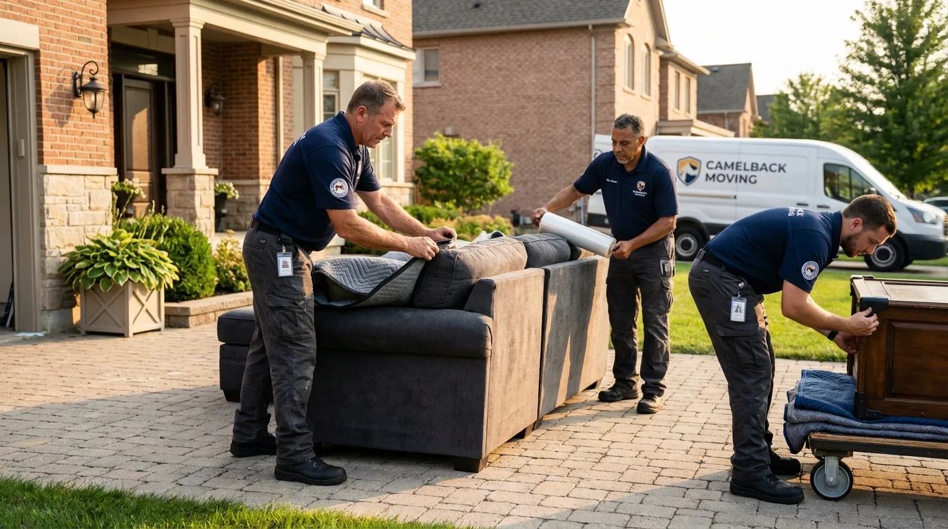 Large estate moving crew wrapping furniture in Orford, NH